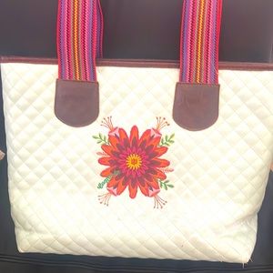 Consuela vintage chrysanthemum grande light teal tote